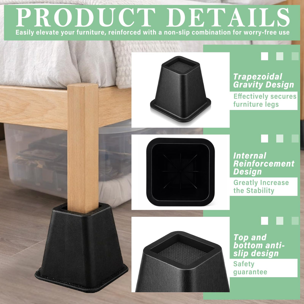 Novabright 4 Pack 12 Inch College Dorm Bed Risers