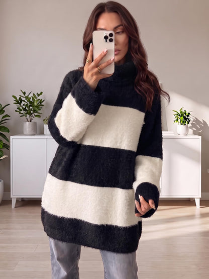 Wenrine Women Oversized Striped Sweater Dress Fall Long Sleeve Knit Dresses