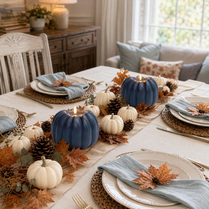 Fall Decor, Fall Decorations for Home - Flameless Pumpkin Candle with Timer Remote - Room Bedroom Table Farmhouse Decor for Halloween, Thanksgiving, Orange+white
