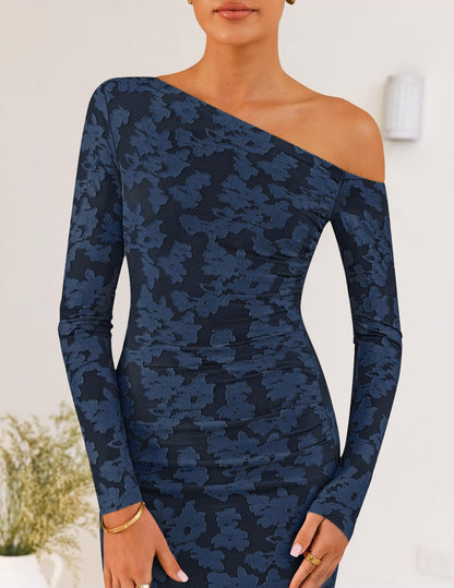 ZESICA Women's Fall Floral Off Shoulder Wedding Guest Dresses