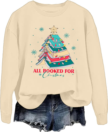 Christmas Sweatshirts for Women Cute Christmas Tree Graphic Long Sleeve Shirt Xmas Holiday Party Pullover Blouse