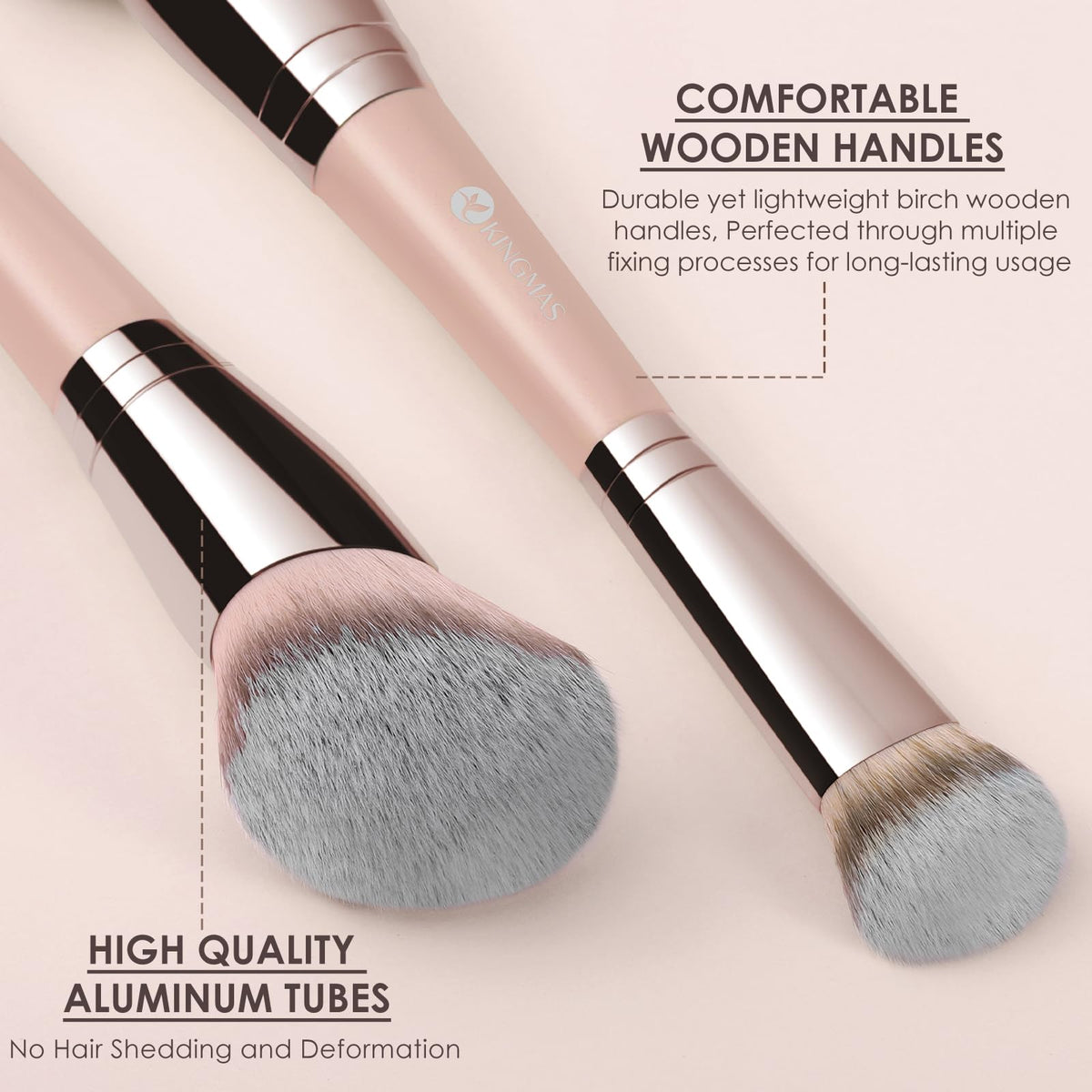 Kingmas Foundation Makeup Brush, Double Ended Bronzer Brush Angled & Round Contour Brushes for Beauty Blending Liquid Powder, Concealer Cream Cosmetics Blush (Brown)