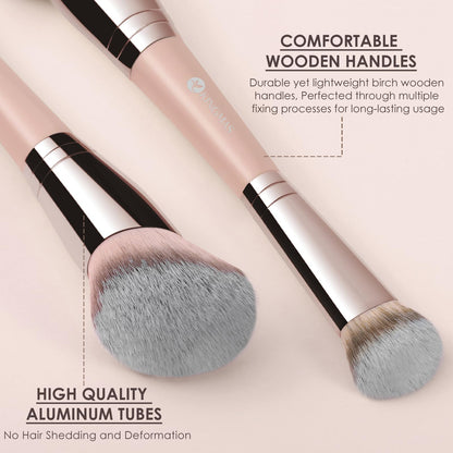 Kingmas Foundation Makeup Brush, Double Ended Bronzer Brush Angled & Round Contour Brushes for Beauty Blending Liquid Powder, Concealer Cream Cosmetics Blush (Brown)