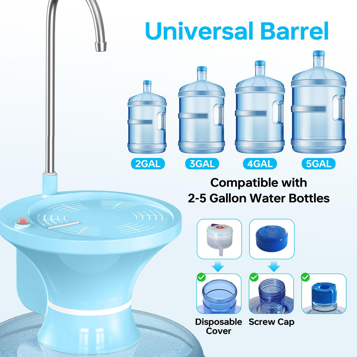 Drinking Water Dispenser Pump, Automatic Electric Drinking Water Bottle Pump for 2-5 Gallon Water Jugs