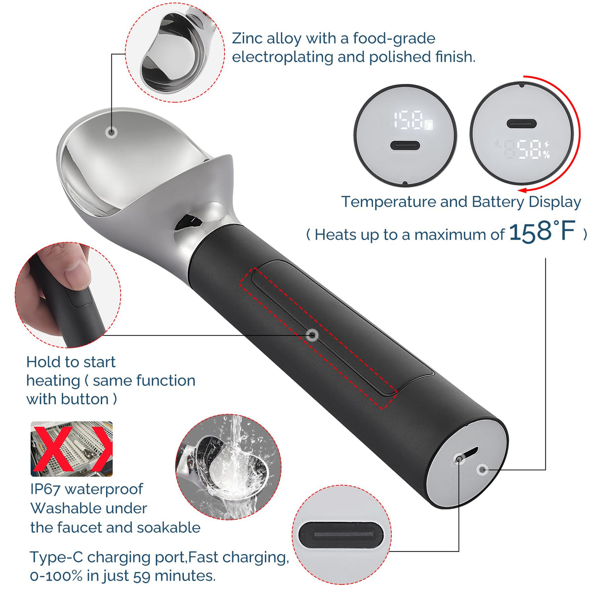 Heated Ice Cream Scoop Rechargeable