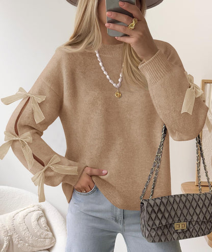ZESICA Cute Bow Long Sleeve Oversized Sweaters