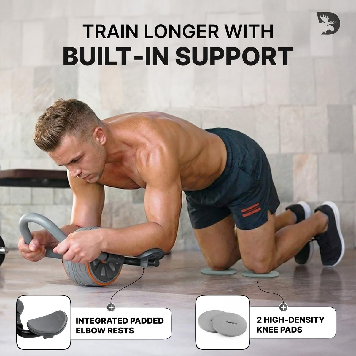 Dmoose Fitness Ab Roller Wheel with Elbow Support & 2 Knee Pads