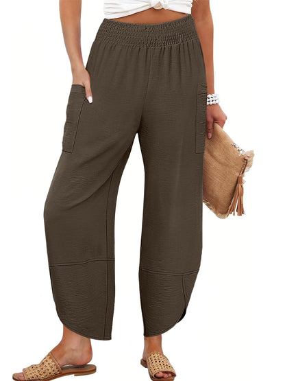 Anrabess Womens Wide Leg Palazzo Capri Pants Summer Casual High Waisted Barrel Lounge Flowy Cropped Beach Work Trousers