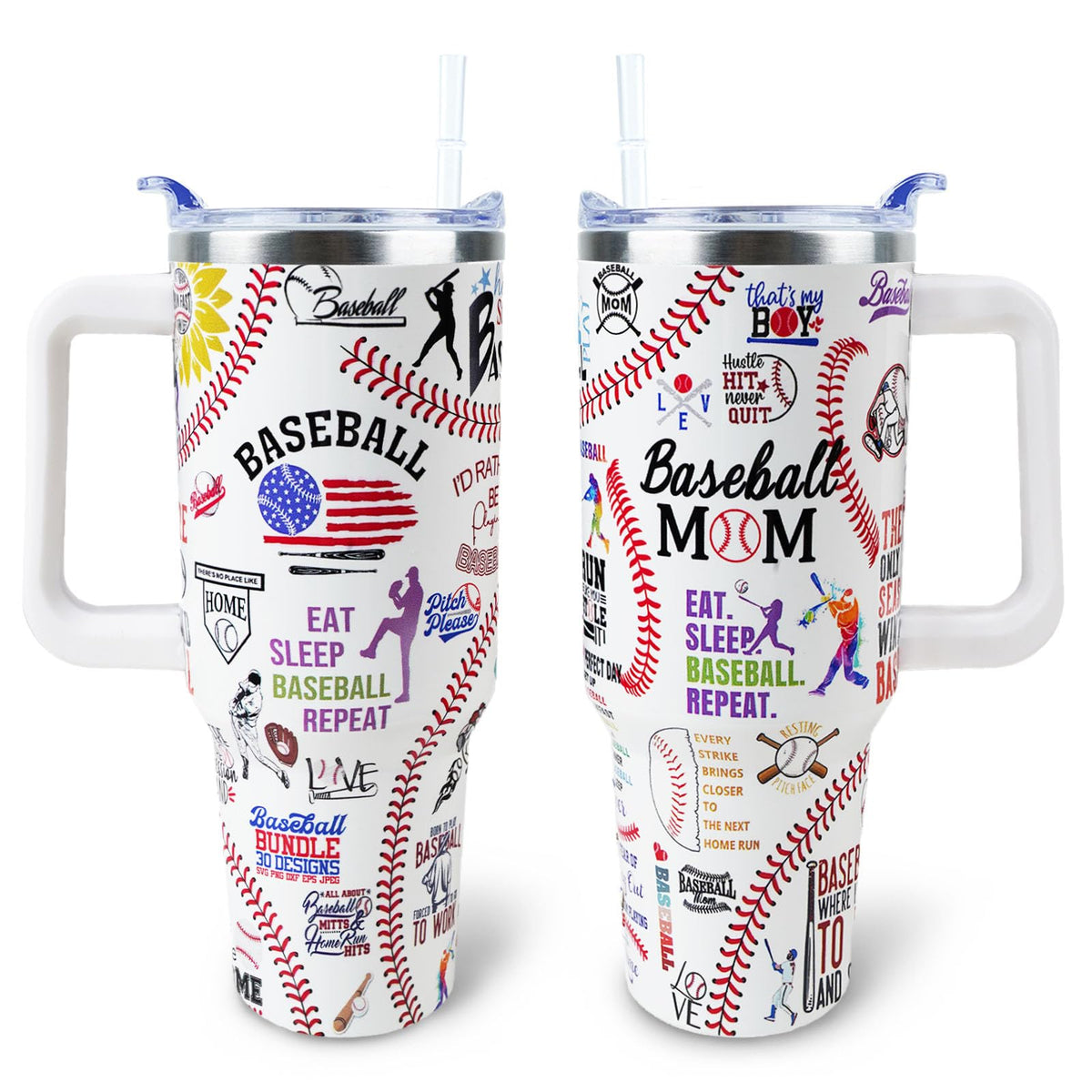 Baseball Mom 40 oz Tumbler with Handle and Straw Lid Leak Proof
