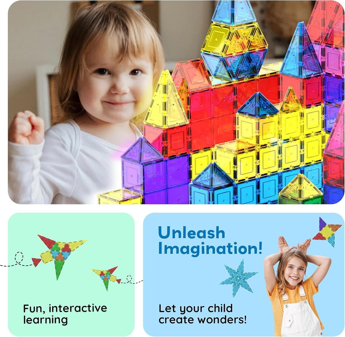 Picassotiles 100 Piece Set 100pcs Magnet Building Tiles Clear Magnetic 3D Blocks Construction Playboards, Creativity Beyond Imagination, Inspirational, Recreational, Educational Conventional