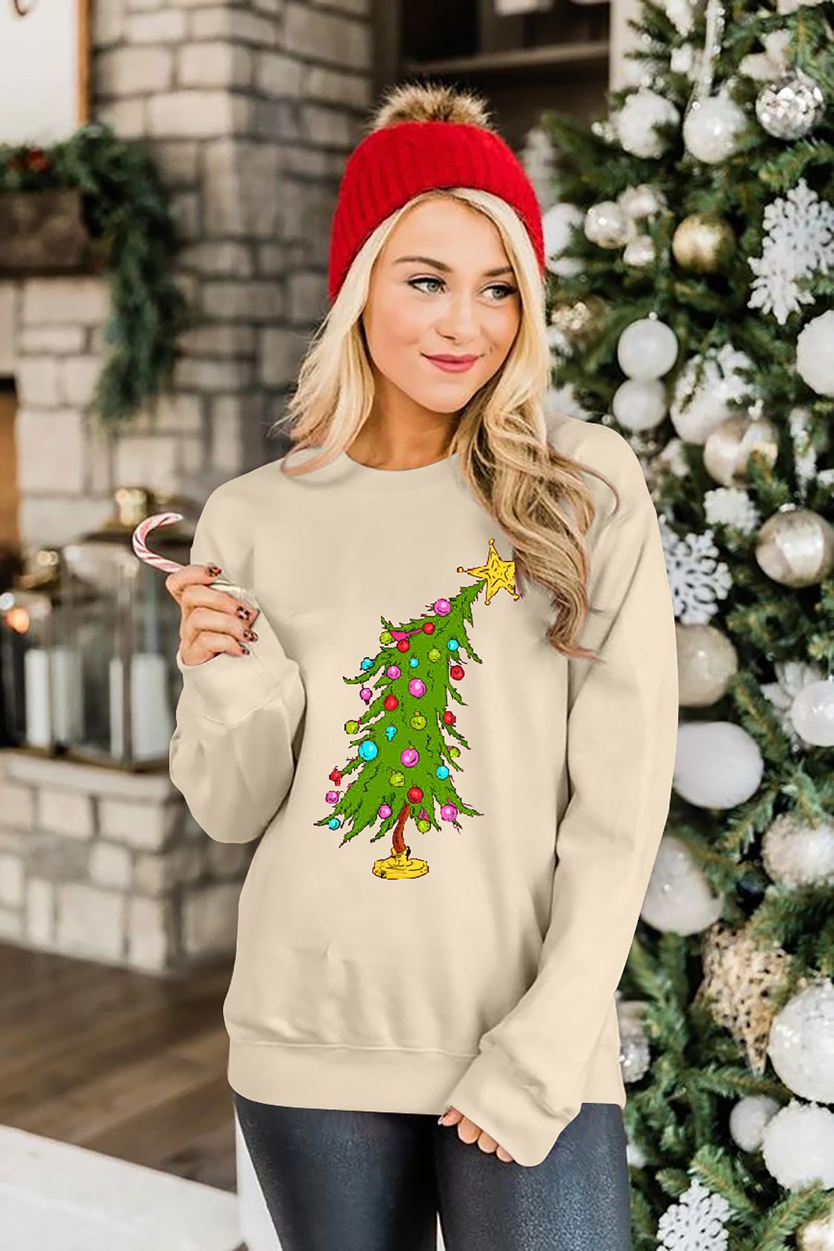 Christmas Sweatshirts for Women Cute Christmas Tree Graphic Long Sleeve Shirt Xmas Holiday Party Pullover Blouse