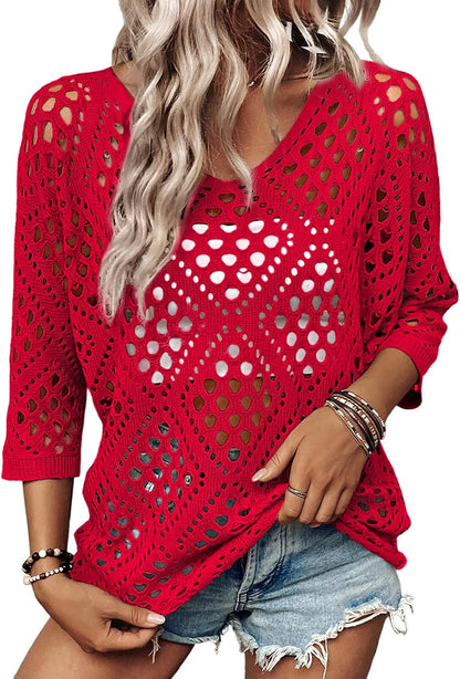 SHEWIN - Hollow Out Beach Crochet Top