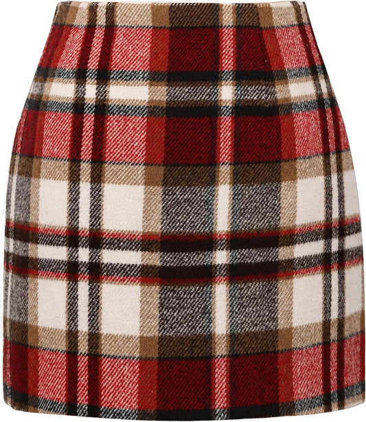 AURUZA Women's Plaid Pencil Mini Skirt