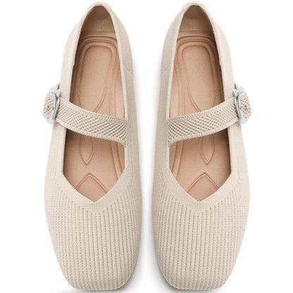 Women's Mesh Mary Jane Flats, Soft Square Toe Ballet Shoes for Work