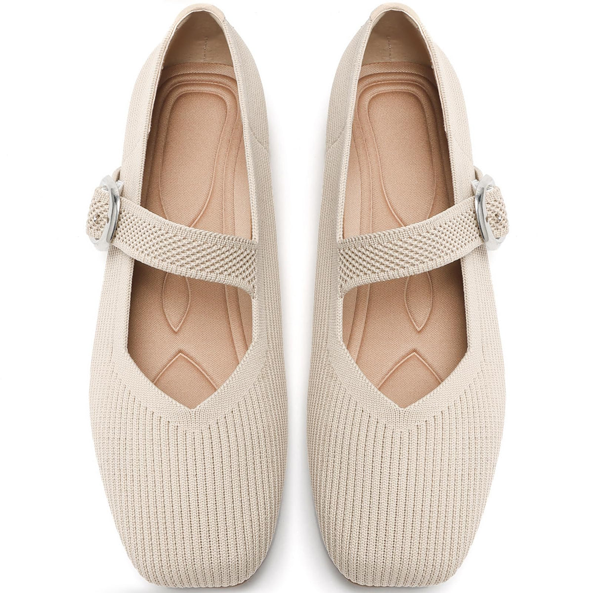Women's Mesh Mary Jane Flats, Soft Square Toe Ballet Shoes for Work