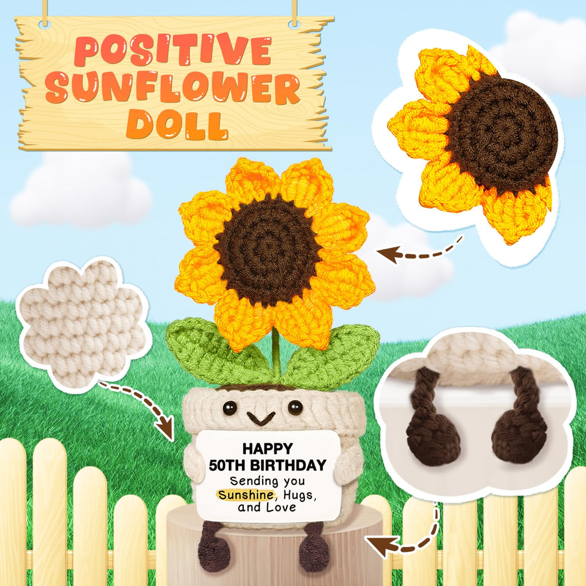 Handmade Positive Sunflower Crochet Decor