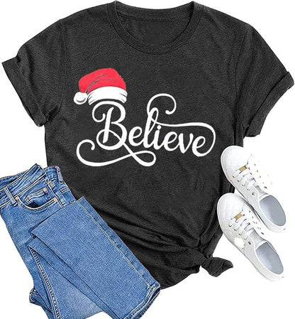 hcihgzr Christmas Shirts for Women Merry and Bright Christmas Shirt Xmas Tree Graphic Holiday T-Shirt Tops