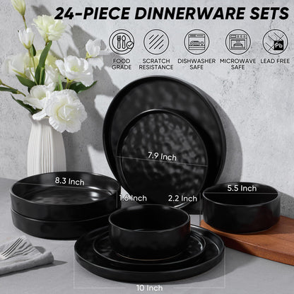 E-far Stoneware Dinnerware Set, 16-Piece Plates and Bowls Sets for 4