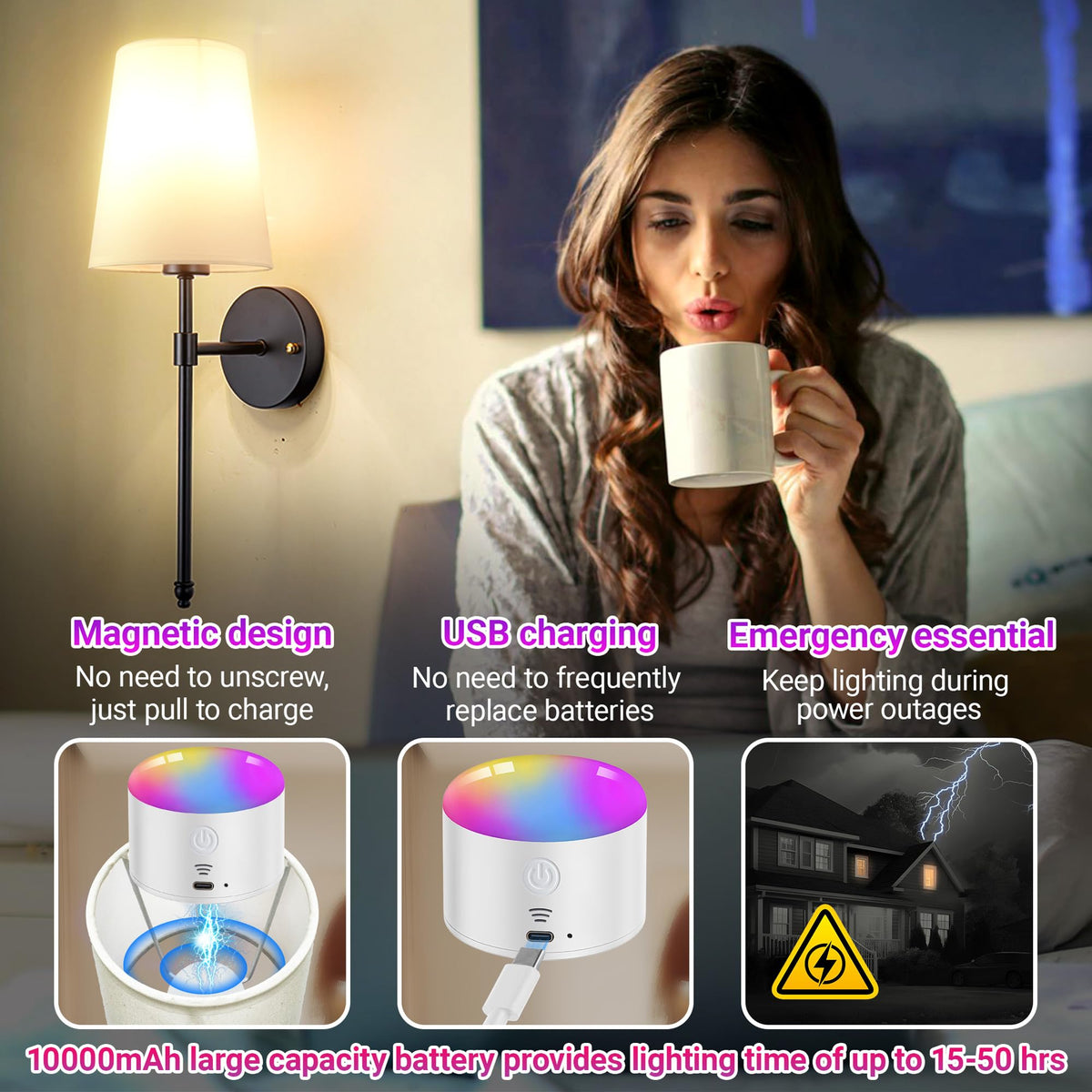Yhcdlamp Battery Operated Wall Sconce Light with Remote Control, Dimmable Wall Sconce Set of 2
