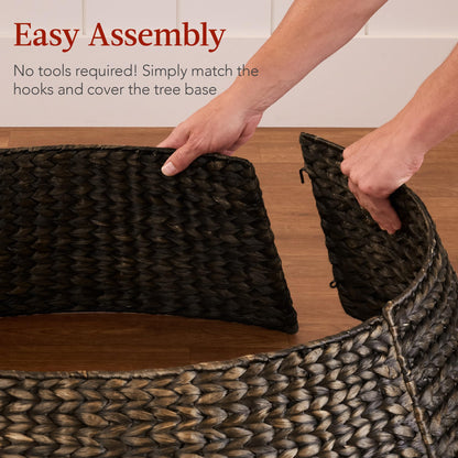 Best Choice Products 42in Christmas Tree Collar, Woven Hyacinth 4-Piece Holiday Rattan Tree Skirt Accessory for Home W/Cord Cut-Out - Chestnut