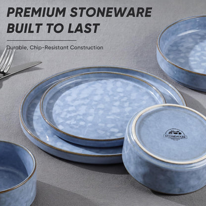 E-far Stoneware Dinnerware Set, 16-Piece Plates and Bowls Sets for 4