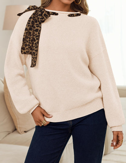 ZESICA Women's Fall Winter Cute Bow Tie Oversized Sweaters