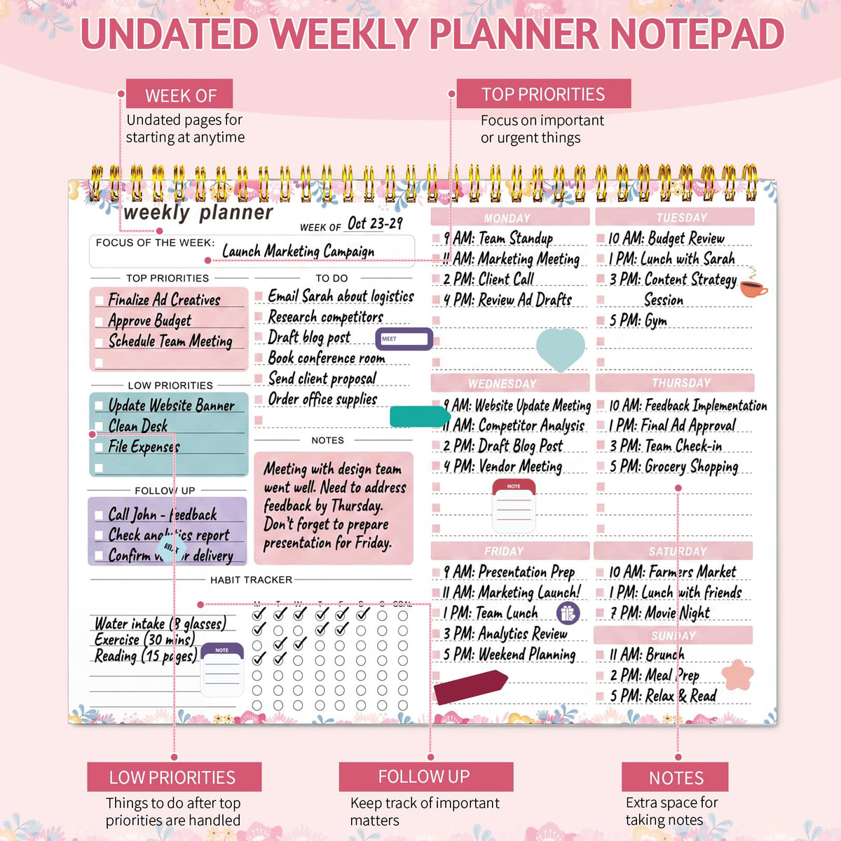 Thboxes Weekly Desk Planner, 8.5x11 In To Do List Notepad, 52 Sheets