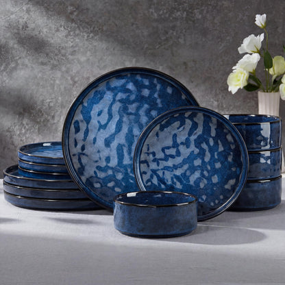 E-far Stoneware Dinnerware Set, 16-Piece Plates and Bowls Sets for 4