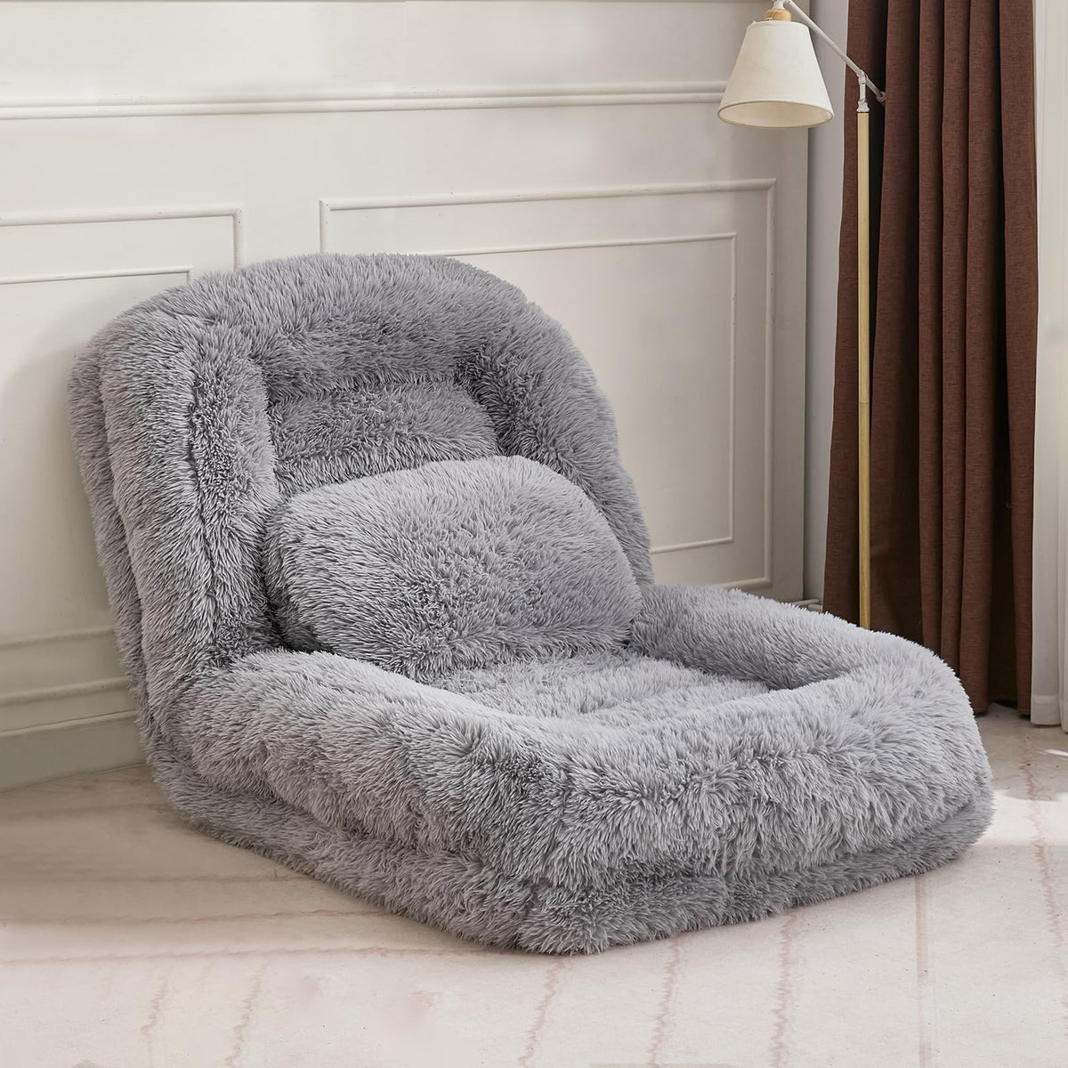 Upholstered Convertible Lounge Chair with 2 Soft Pillows