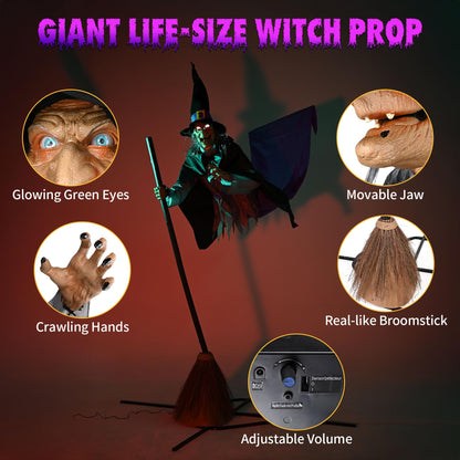 Aw 9Ft Animatronics Flying Witch Hovering Broom Animated Ac 100V-240V Halloween Outdoor Decoration Motion Activated