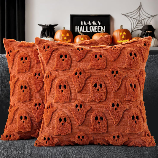 Miulee Cute Ghost Halloween Pillow Covers 20x20 Inch Set of 2 White | Soft Plush Faux Fur Throw Pillows Spooky Fall Decorative Cushion Covers for Couch Sofa Bed Porch Living Room