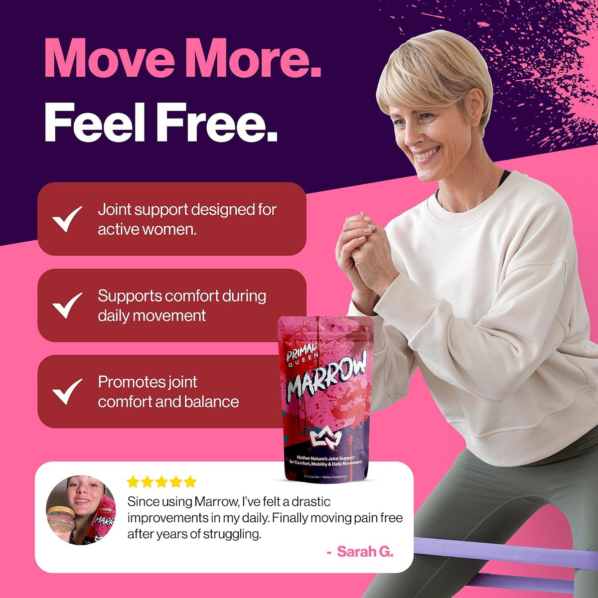 Primal Queen Marrow – Bone Marrow Joint Support for Women | 46x Bioavailable Curcuwin Turmeric, Hyaluronic Acid, Boswellia | Joint Flex Support, 46x More Absorption