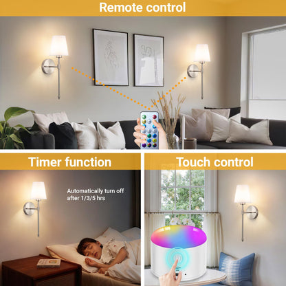 Yhcdlamp Battery Operated Wall Sconce Light with Remote Control, Dimmable Wall Sconce Set of 2