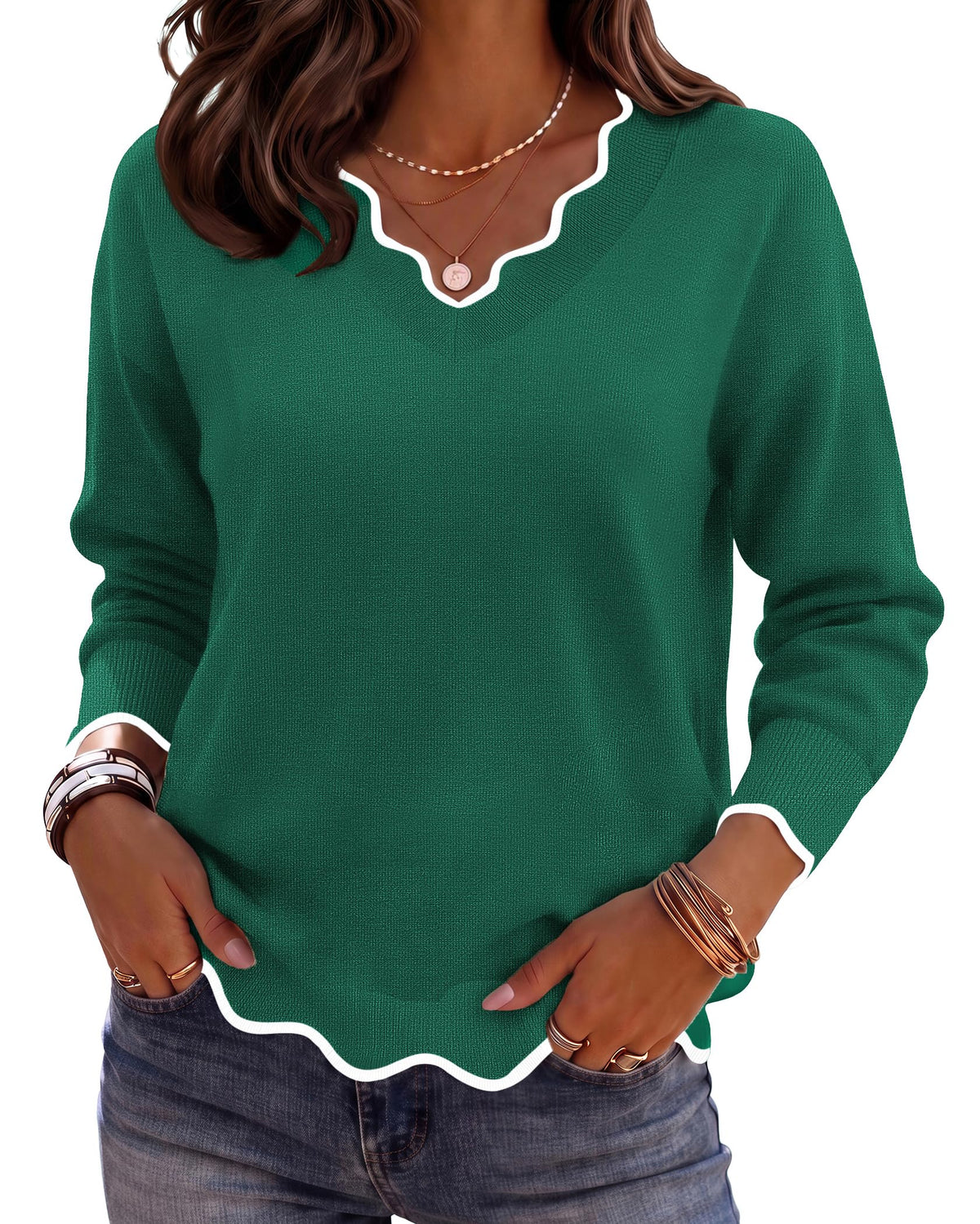 Zeagoo Women's 2026 Fall V Neck Sweater Long Sleeve Lightweight Knit Tops