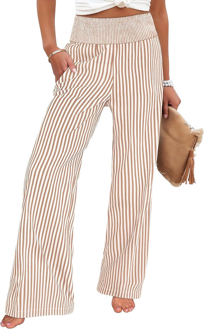 ANRABESS Womens Striped Gingham Wide Leg Palazzo Pants with Pockets