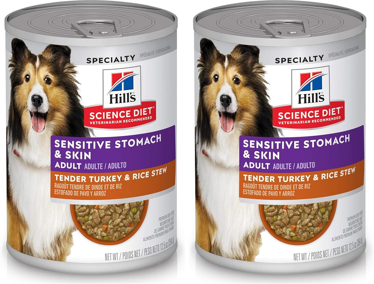 Hill's Science Diet Adult Sensitive Stomach & Skin Wet Dog Food, Turkey & Rice, 12.5 Oz. Cans, 12-Pack