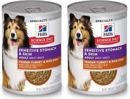 Hill's Science Diet Adult Sensitive Stomach & Skin Wet Dog Food, Turkey & Rice, 12.5 Oz. Cans, 12-Pack