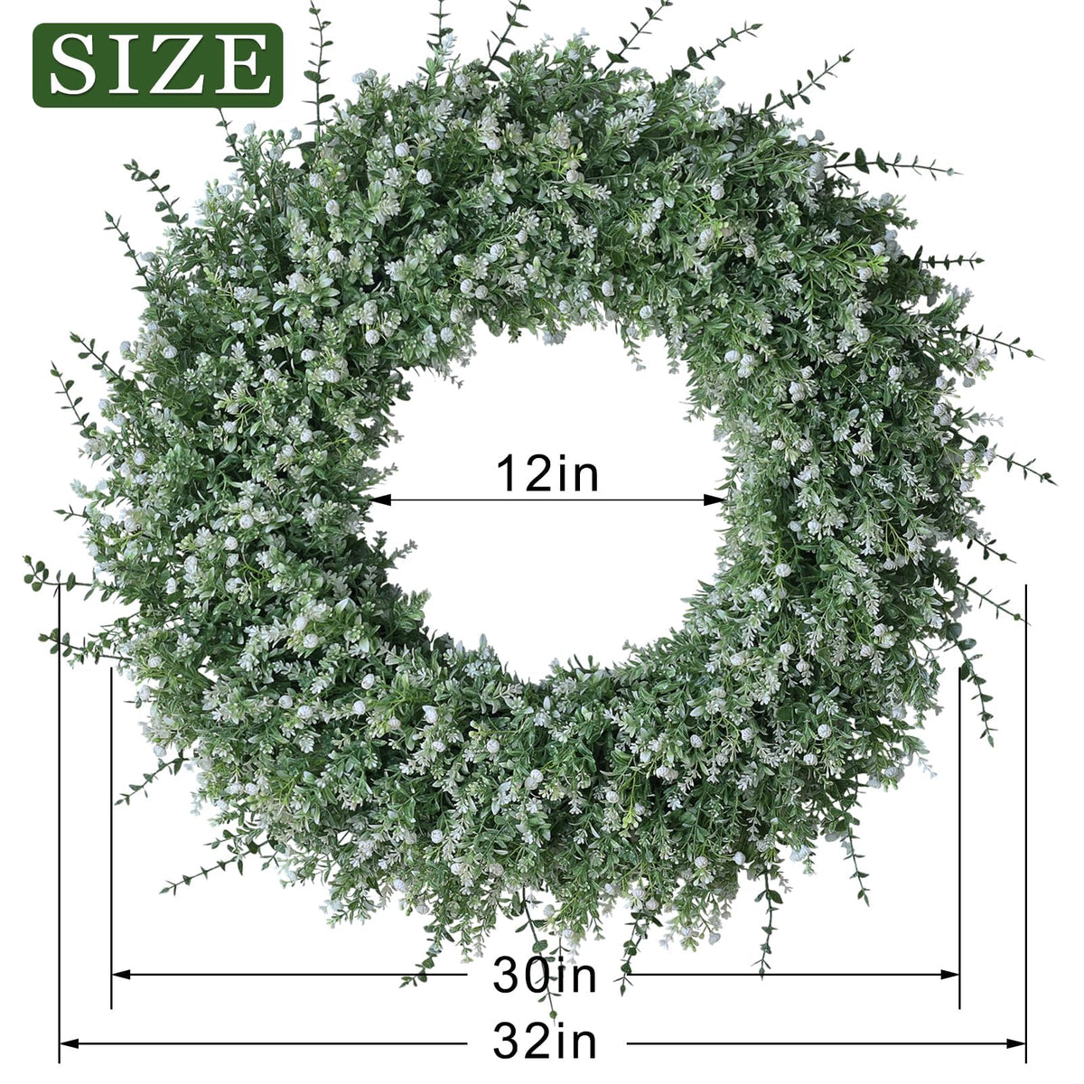 32" Large Artificial Eucalyptus Wreath for Front Door(white-Green) | Weather Resistant,lifelike Eucalyptus Lavender with Babys Breath Flowers Wreath,for Home Farmhouse Wall Year-Round Use Decor