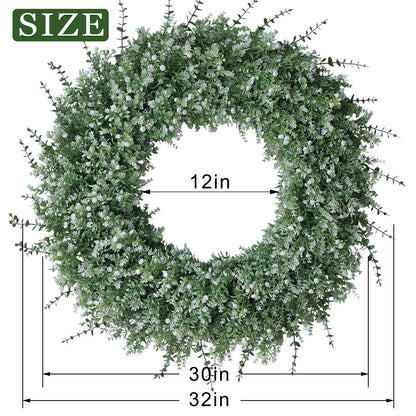 32" Large Artificial Eucalyptus Wreath for Front Door(white-Green) | Weather Resistant,lifelike Eucalyptus Lavender with Babys Breath Flowers Wreath,for Home Farmhouse Wall Year-Round Use Decor