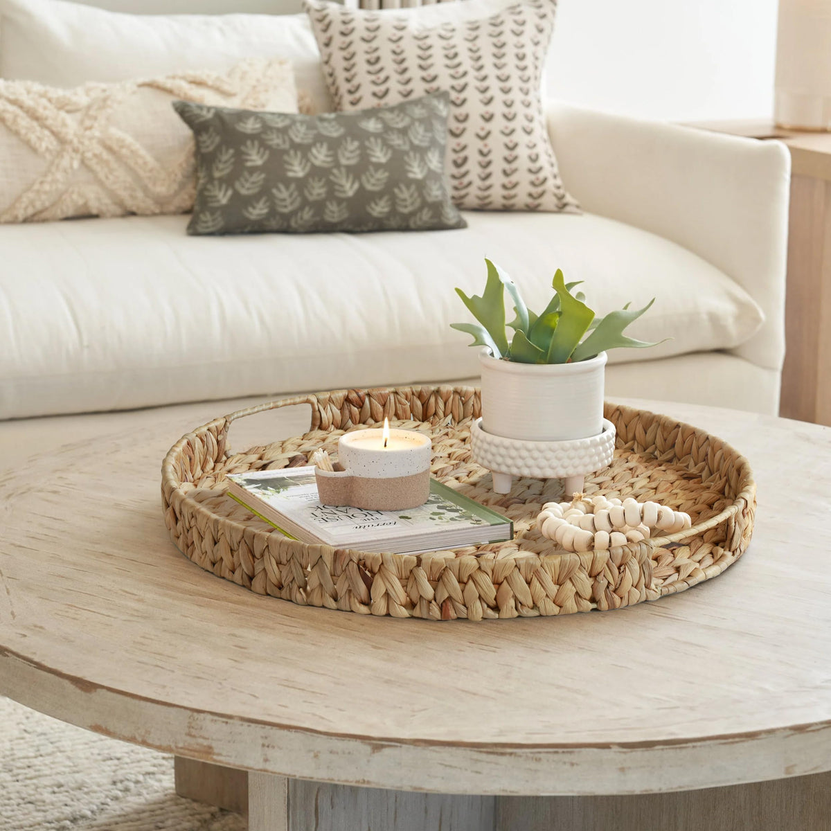 Gurfuy Extra Large Round Ottoman Table Tray with Handles