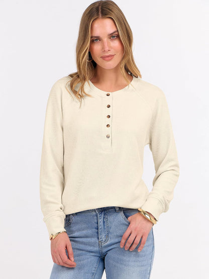 ANRABESS Women's Waffle Knit Henley Top Long Sleeve Shirts