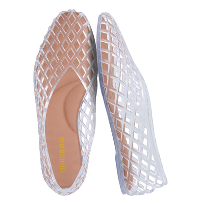 Cushionaire Siesta Modern Lattice Ballet Flats for Women, Comfortable Slip on Pointed Toe Womens Jelly Shoes