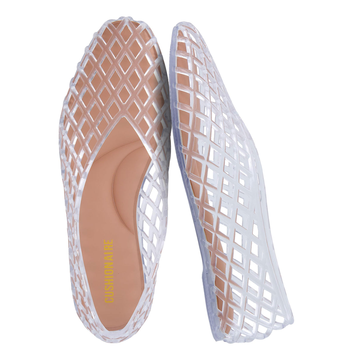 Cushionaire Siesta Modern Lattice Ballet Flats for Women, Comfortable Slip on Pointed Toe Womens Jelly Shoes
