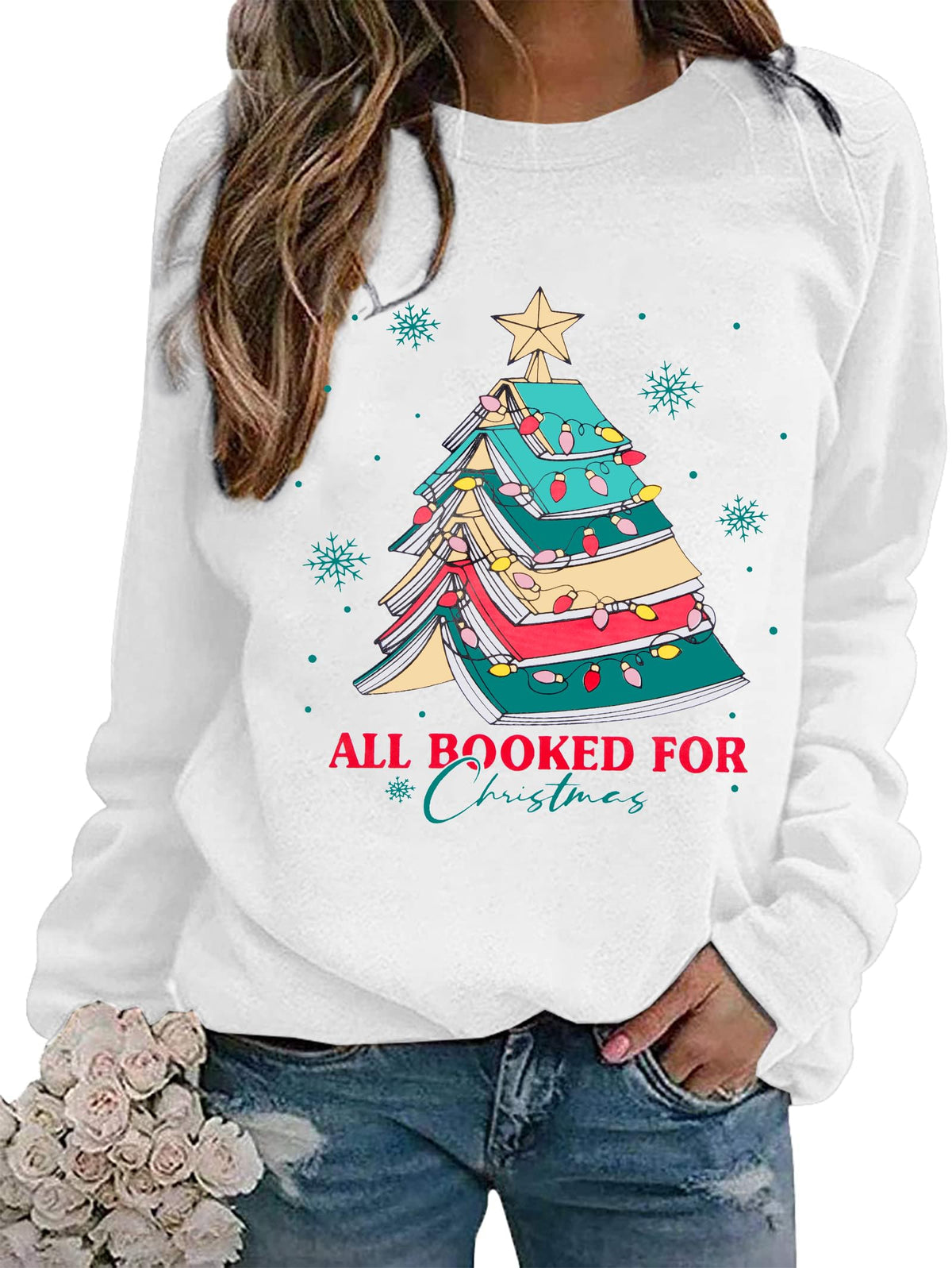 Christmas Sweatshirts for Women Cute Christmas Tree Graphic Long Sleeve Shirt Xmas Holiday Party Pullover Blouse
