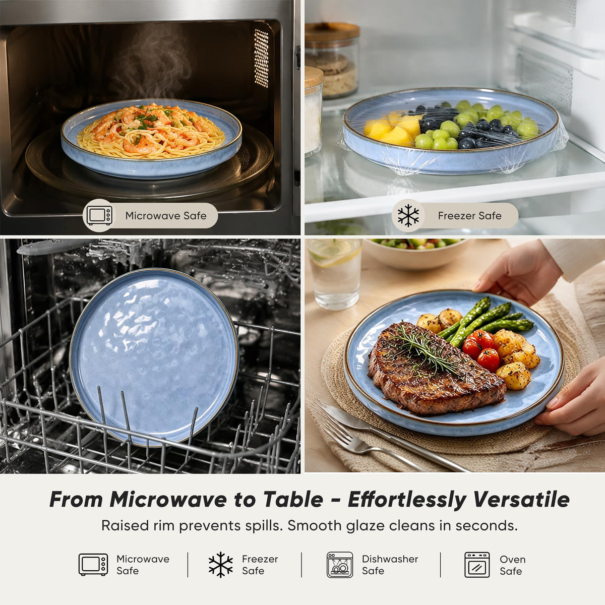 E-far Stoneware Dinnerware Set, 16-Piece Plates and Bowls Sets for 4