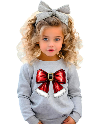 Olive Loves Apple Red Santa Bow Sweatshirt for Women Teens and Kids Christmas Holiday Pullover