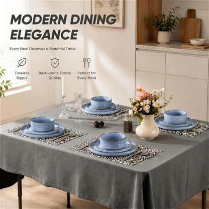 E-far Stoneware Dinnerware Set, 16-Piece Plates and Bowls Sets for 4