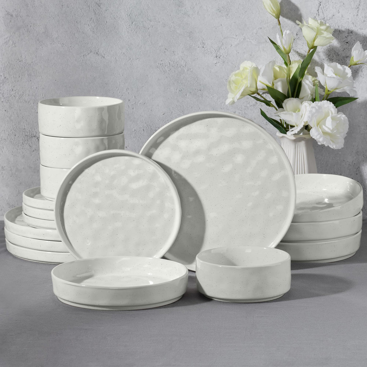 E-far Stoneware Dinnerware Set, 16-Piece Plates and Bowls Sets for 4