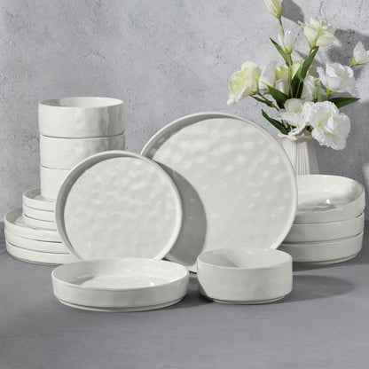 E-far Stoneware Dinnerware Set, 16-Piece Plates and Bowls Sets for 4