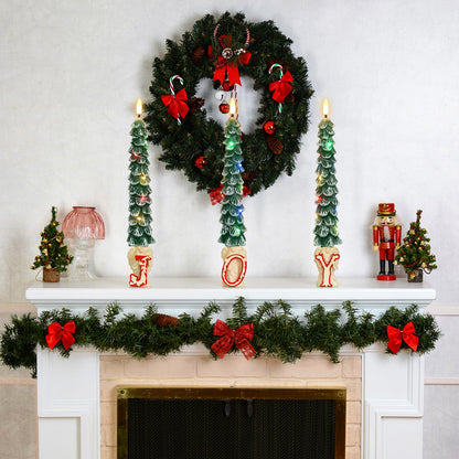 Green Christmas Tree Flameless Taper Candles Battery Operated Remote Timer